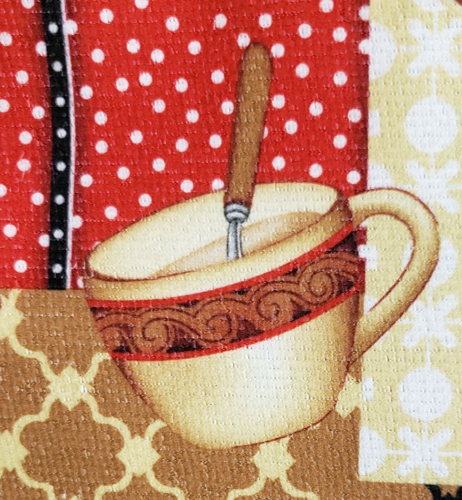 SET OF 2 SAME PRINTED MICROFIBER TOWELS (15 x 25") COFFEE CUPS STACK & SPOONS,SH