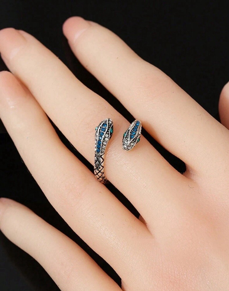 Vintage Rhinestone Adjustable Snake Ring