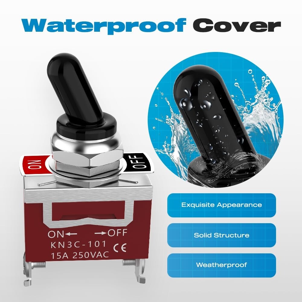Toggle Switch 12V 30A Heavy Duty ON/Off 2Pin SPST Waterproof Toggle Switch 2Pack