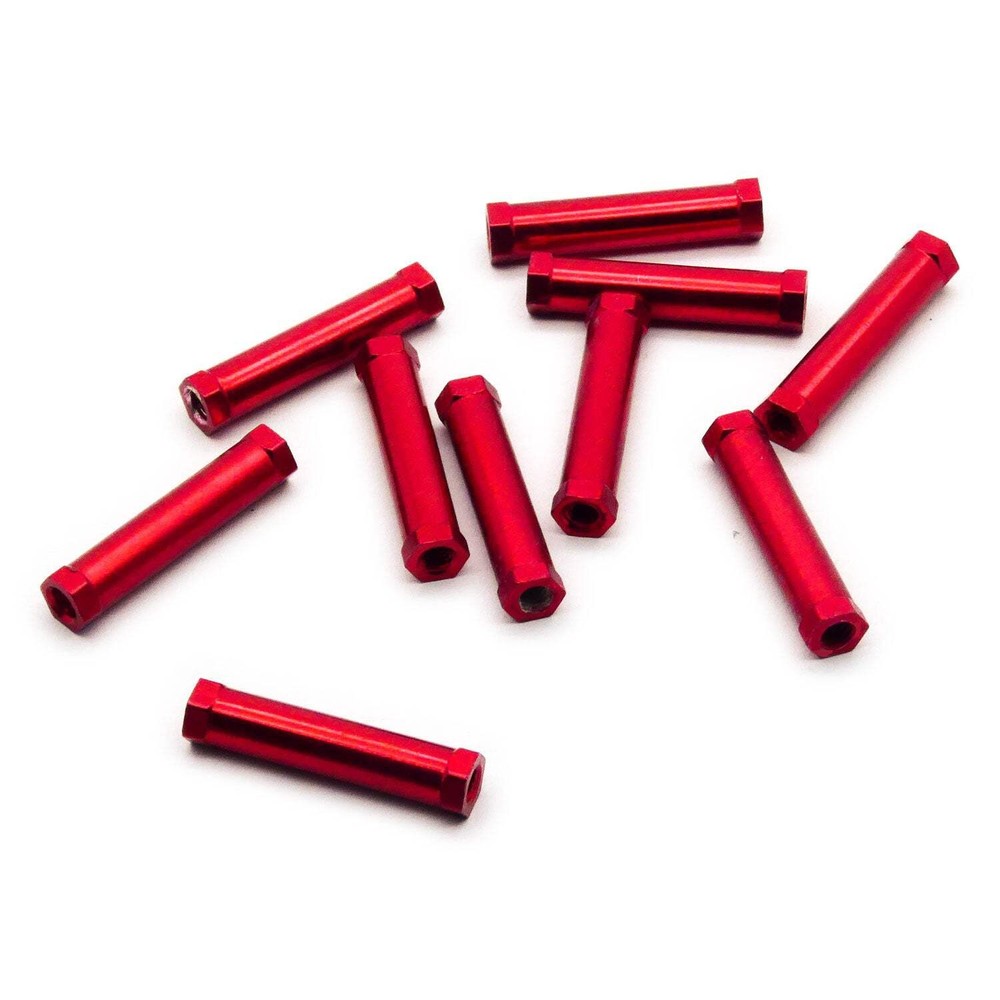 10pcs M3x25mm Hexagonal Base Aluminum Anodized Spacer Standoff (Red)