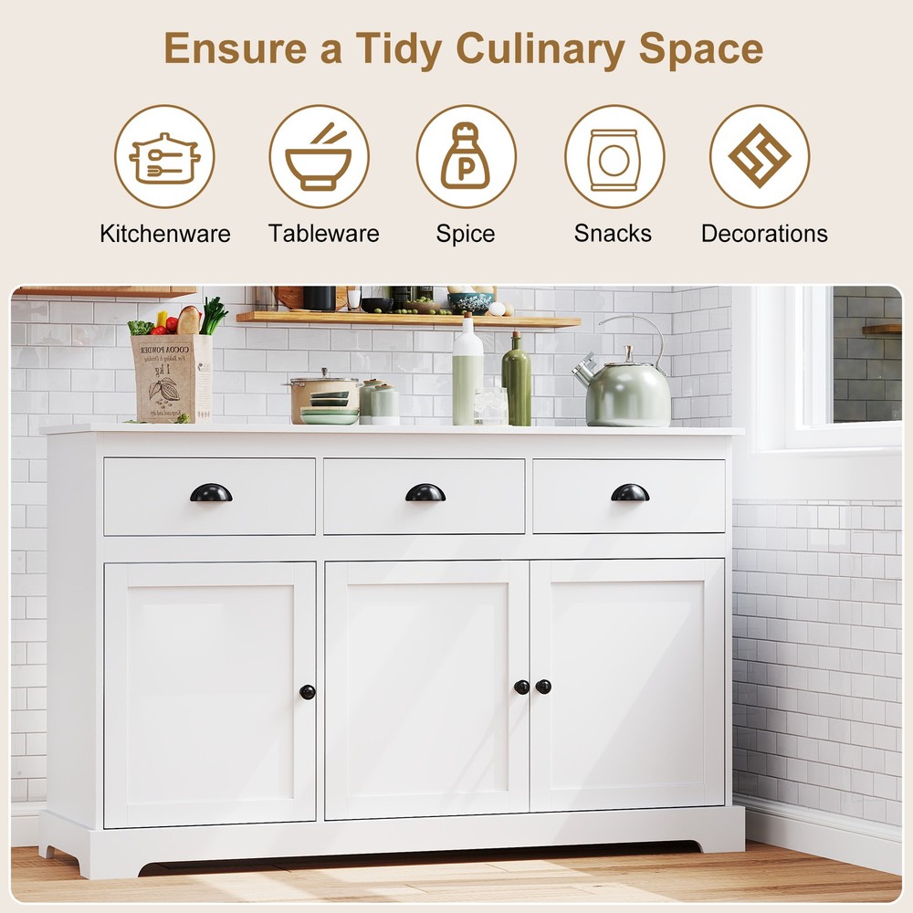 3 Drawers Sideboard Buffet Cabinet Console Table Kitchen Storage Cupboard White