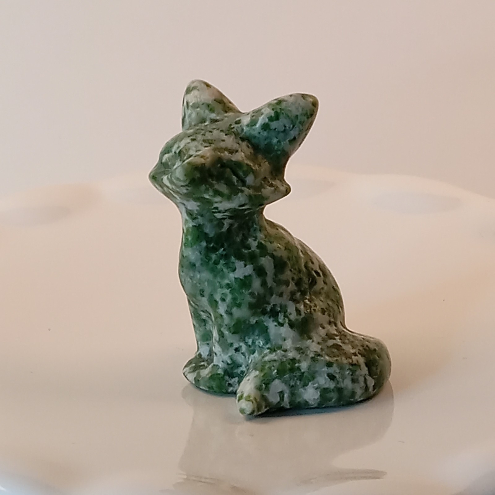 Tree Agate Crystal Fox Carving Green Polished Animal 27g | F35