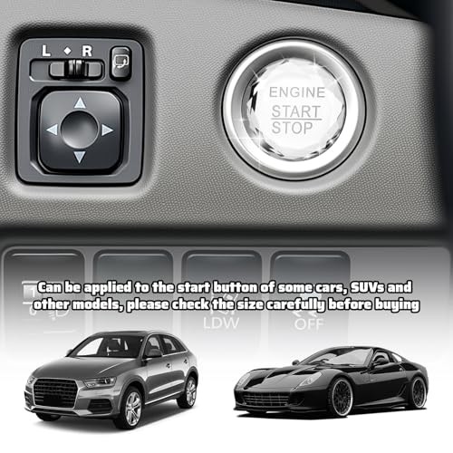 Rhinestone Car Push Start Button Cover,Bling Auto Push to Start Engine Silver