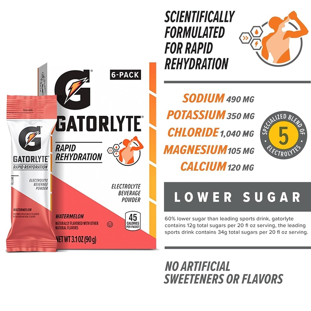 Gatorlyte Rapid Rehydration Electrolyte Beverage, Variety Pack, Lower