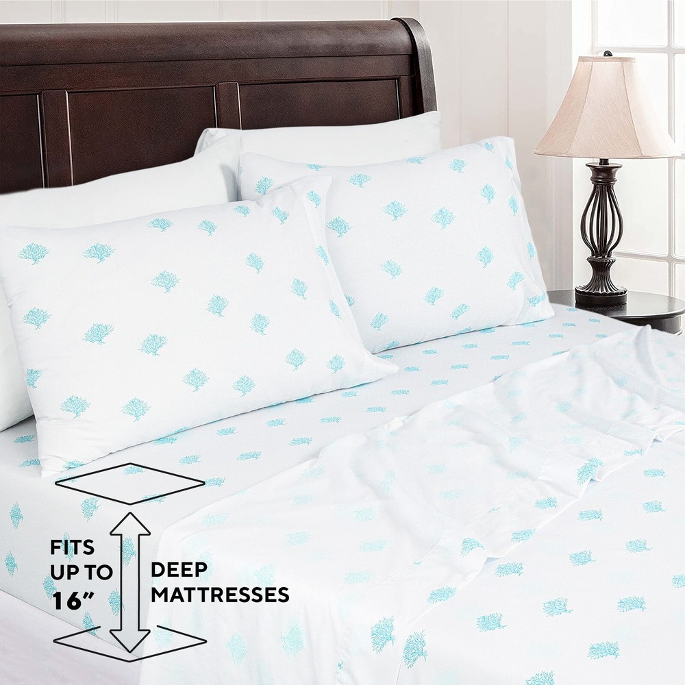 4-Piece Bed Sheet Set 100% Cotton Flat Fitted Sheets queen sheet set deep pocket