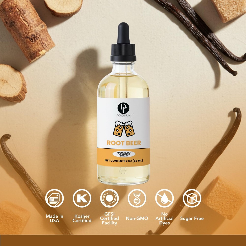 Dolce Flav Root Beer Extract - 2 Ounce Water-Soluble Multipurpose 2 Oz.