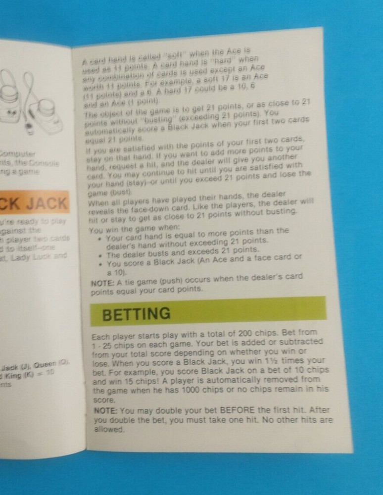 Atari 2600 Black Jack Instructions Manual