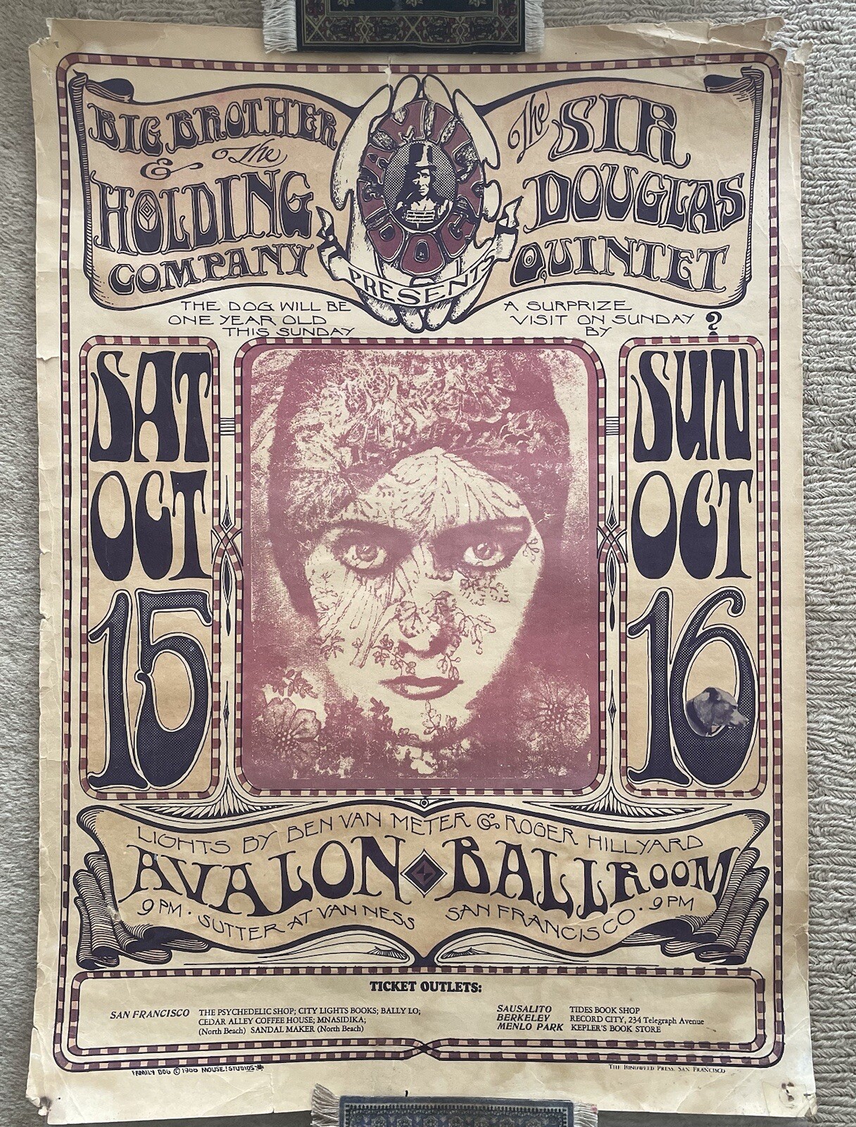 1966 BIG BROTHER & THE HOLDING CO. Sir Douglas Quintet, FD-30 Family Dog Poster