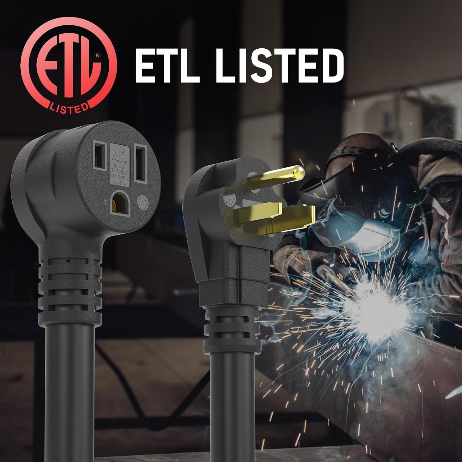 50ft 6 AWG Welder Extension Cord, NEMA 6-50P to 6-50R, 250V for Welding Machines