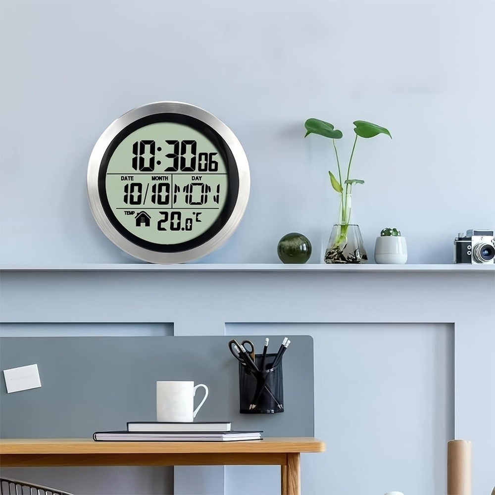Electronic Wall Clock with Multifunctional Display of Time Temperature Date