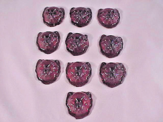 10 Red Glass Figural Cat Kitten Head Knobs, Pulls, Or Buttons