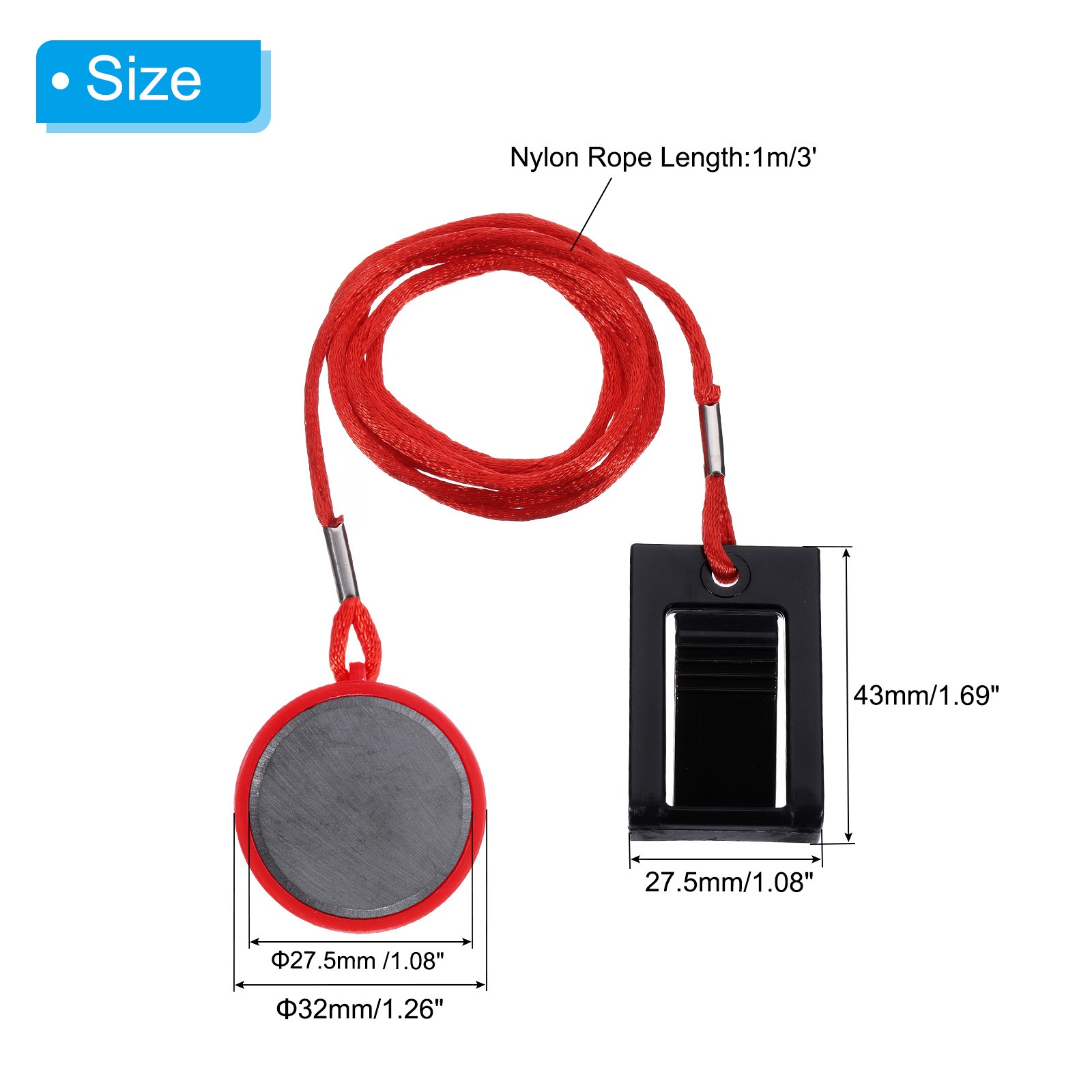 1.26" Universal Treadmill Magnet Safety Key with Black Clip Replacement Round