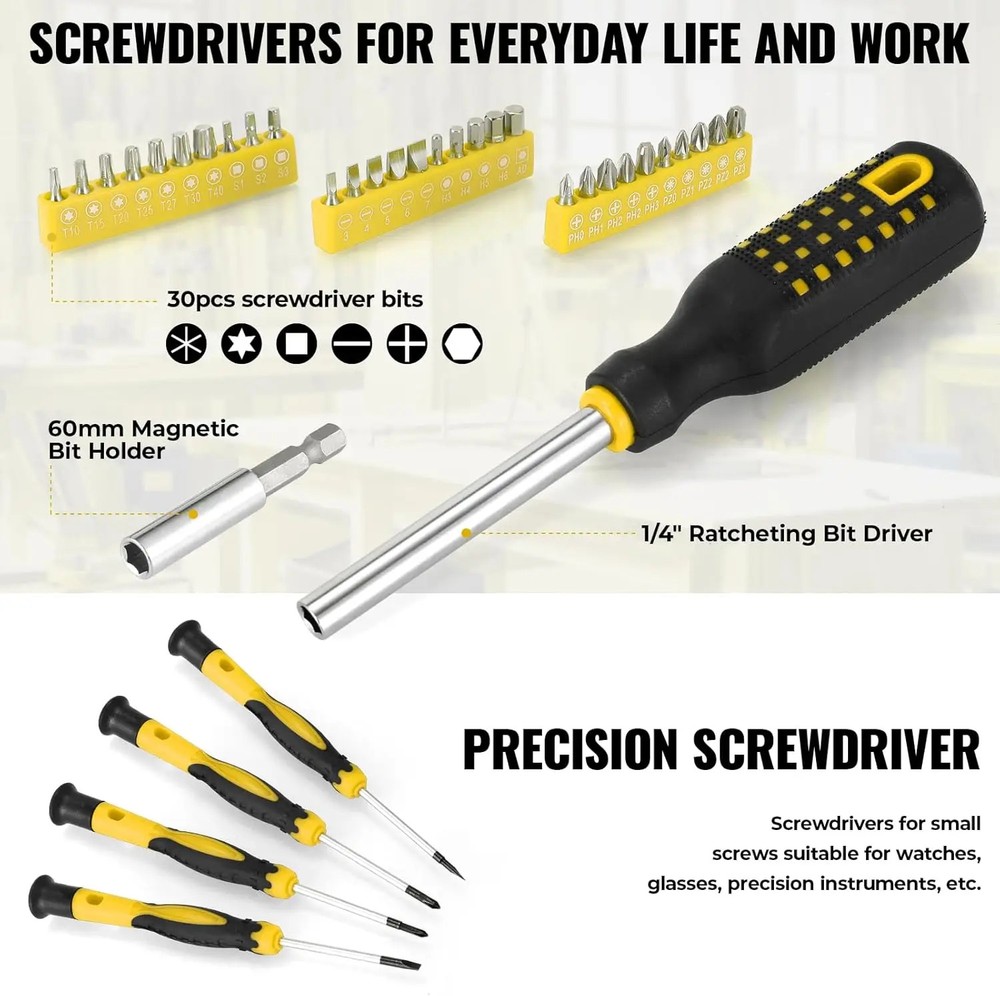 Professional 218 Piece Tool Box,Mechanic Tools Set with Screwdriver, Hex Sockets