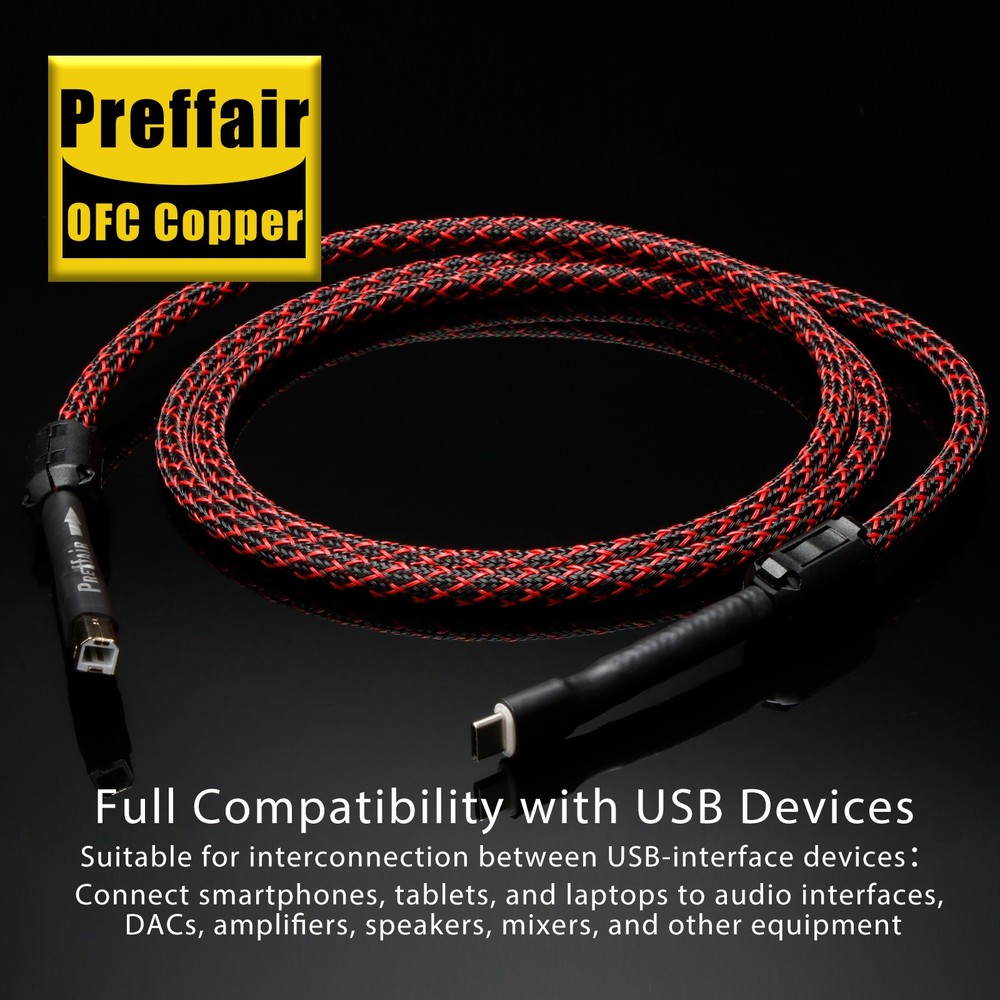Hi-Fi USB B to USB C Data Cable Audiophile-Grade Shielded DAC Decoder USB Cable