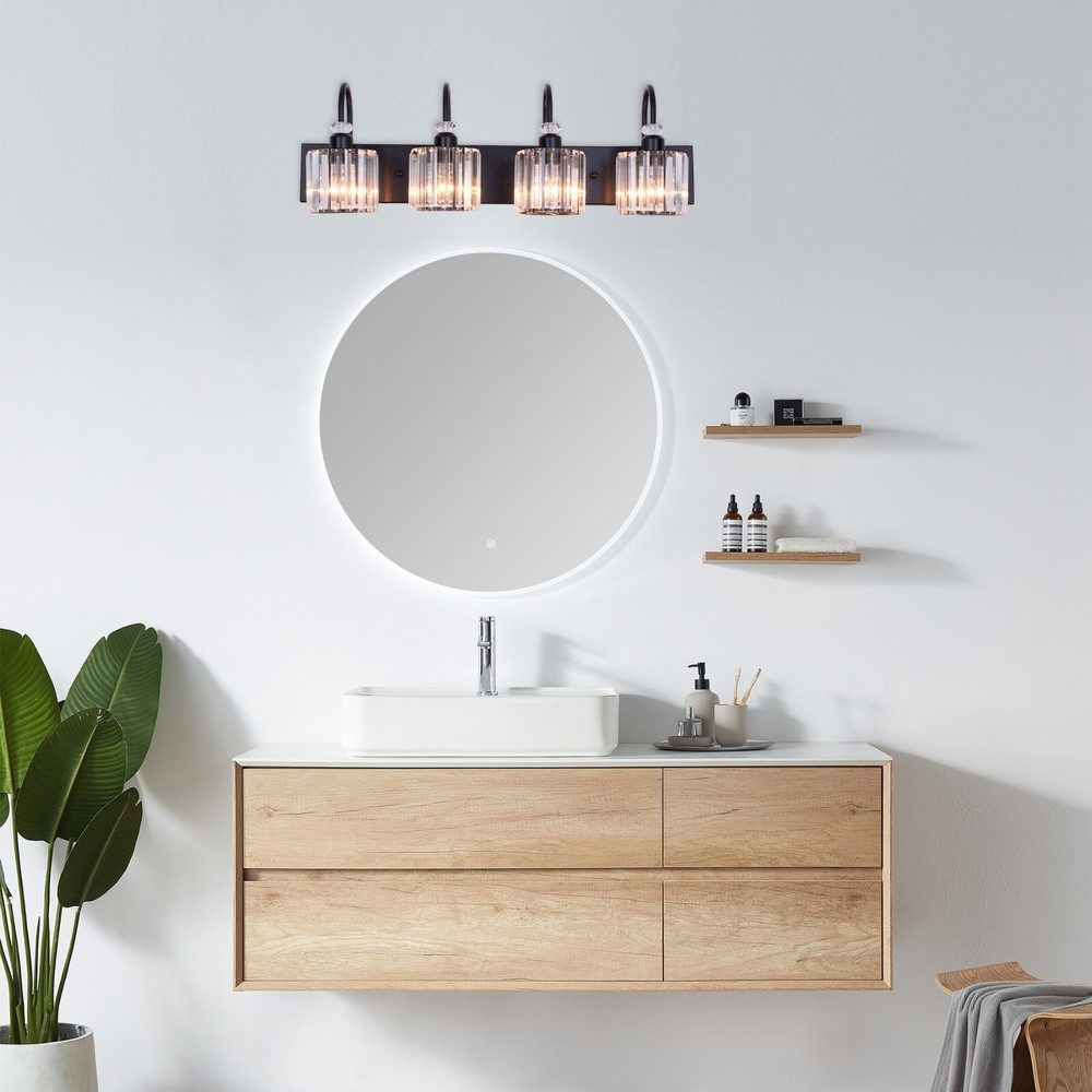 31.5" 4-Light Black Crystal Vanity Light, E26 Base, Iron Frame, , No Bulbs