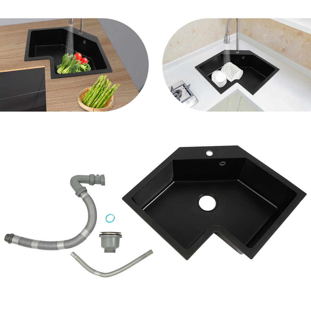 Modern Flushmount Corner Kitchen Sink, Undermount Irregular Corner Kitchen Sink