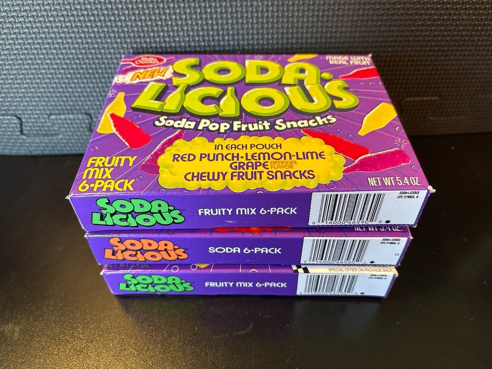 Soda Licious fruit snacks - 3 empty custom design display boxes