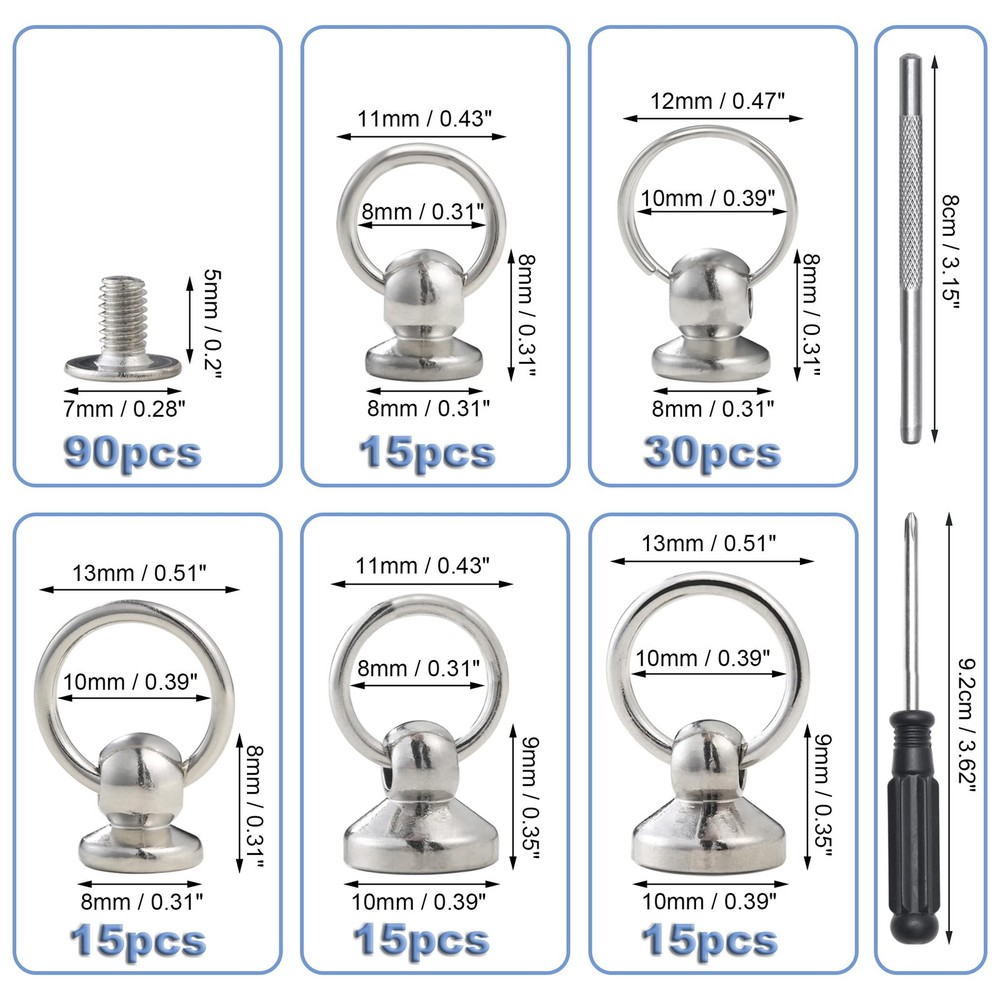 90 Sets Round Head Button Stud for Leather Assorted Sizes Button Stud with Pu...