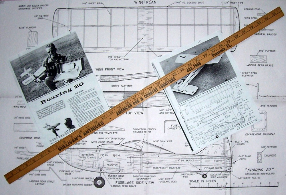 Rare ROARING 20 PLAN + CONSTRUCTION ARTICLE forTake-Along RC Article Model Plane