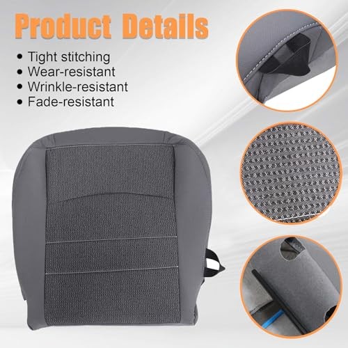 Driver Side Bottom Cloth Replacement Seat Cover Gray Compatible with Dodge