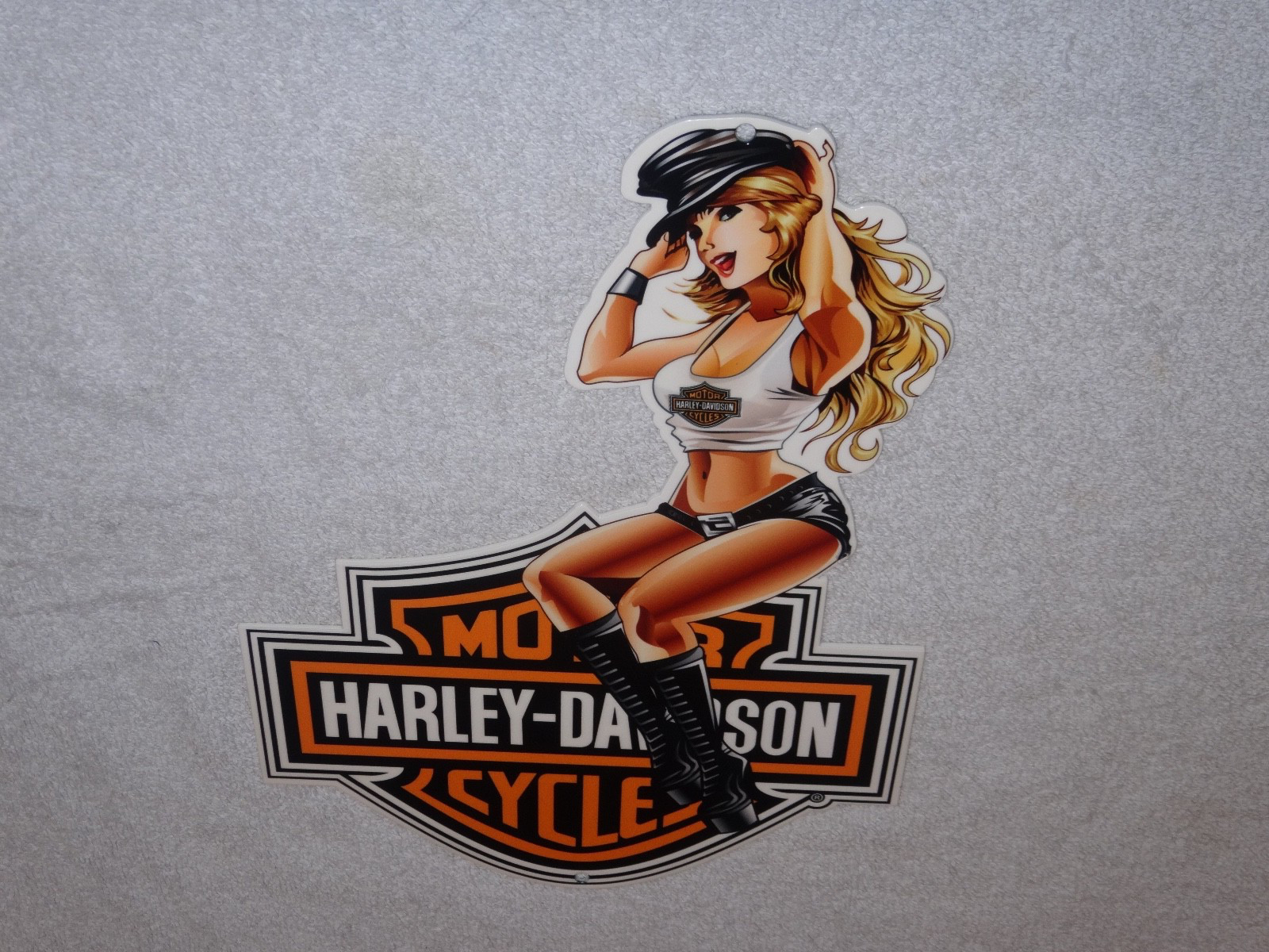 VINTAGE HARLEY DAVIDSON MOTORCYCLE WOMAN 👩 12" MOTOR CYCLE GASOLINE & OIL SIGN