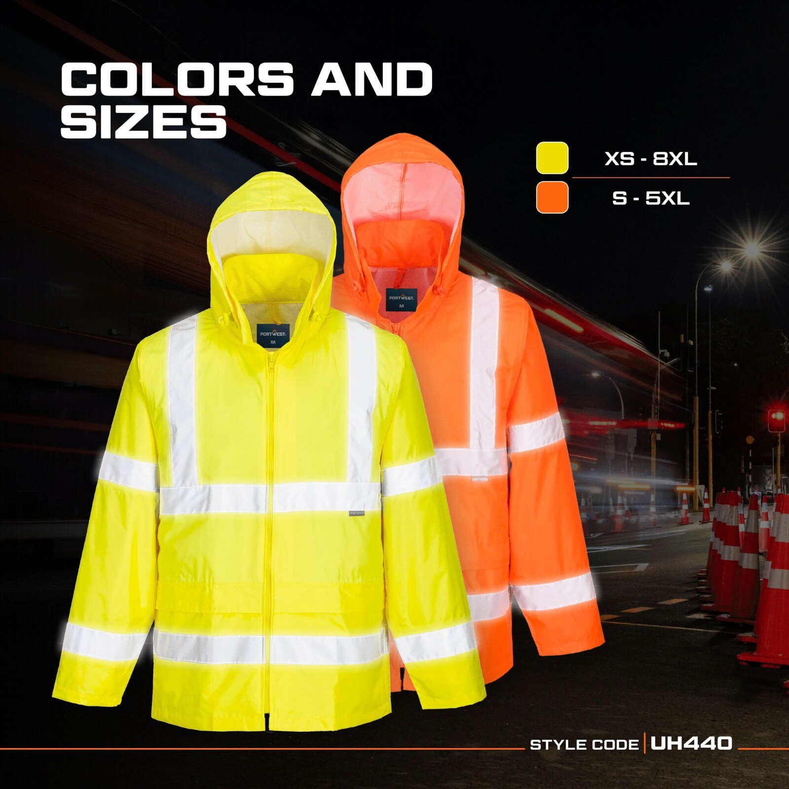 Portwest UH440 Mens Waterproof Hi Vis Rain Jacket Reflective Lightweight Safety