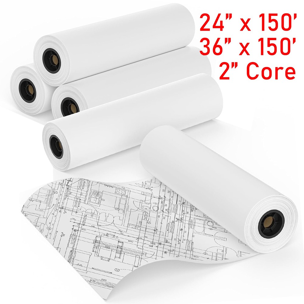 24"x150' 36"x150' CAD Bond Plotter Paper 2" Core for Wide Format Inkjet Printers