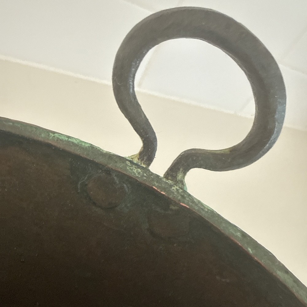 Rustic Hand Crafted Hammered Copper Pot with Riveted Handles 9” diameter