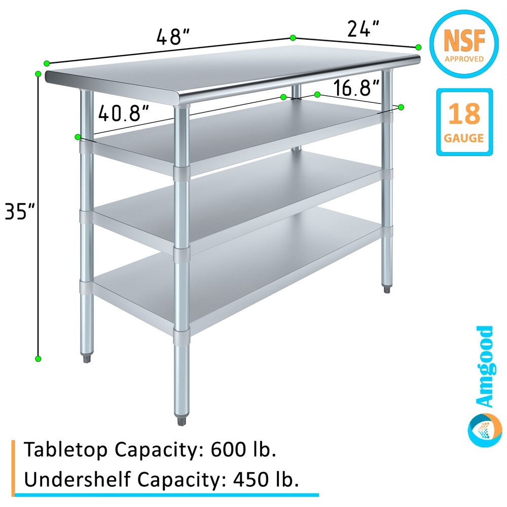 24 in. x 48 in. Stainless Steel Table With Three Undershelves