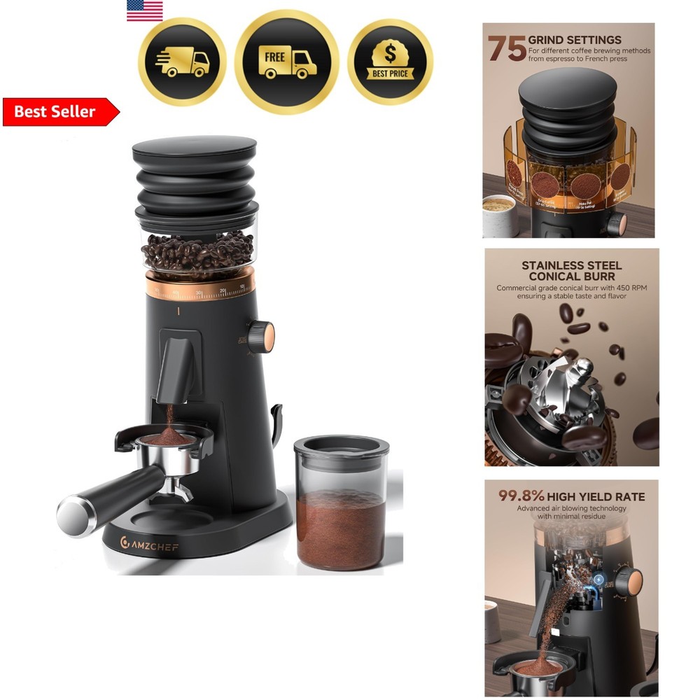 Coffee Grinder with 75 Settings Burrs Quiet Anti-Static Vacuum Container