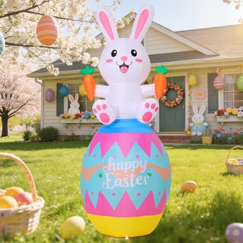 6 FT Easter Inflatables Bunny Outdoor Decorations Cute Easter Eggs Blow Up