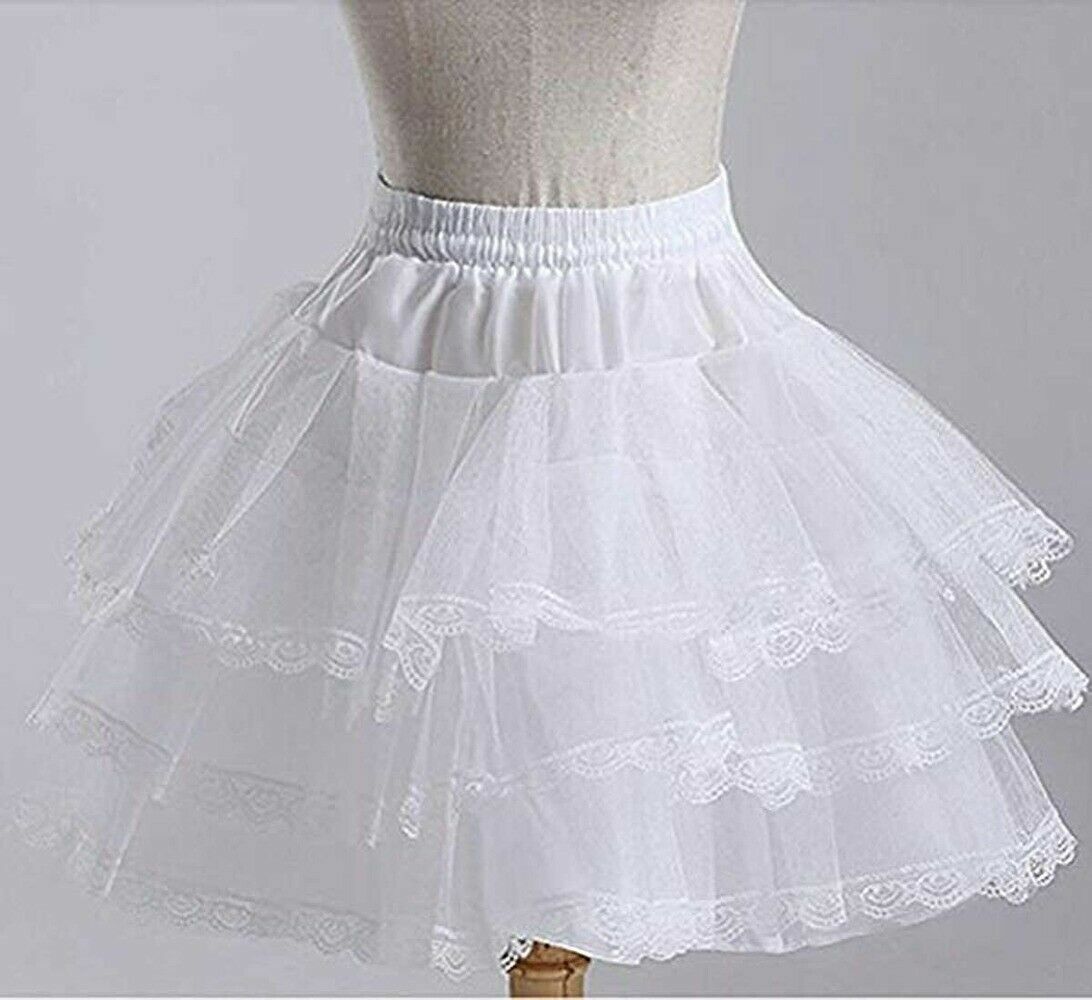 3 Layers Girls Slip Flower Girl Petticoat Crinoline Hoopless Skirt Underskirt
