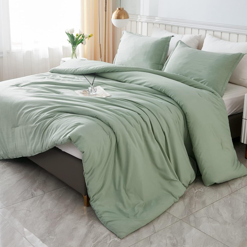 Sage Green Comforter Set,3-Piece Down Alternative ComforterSet Comforter Blanket
