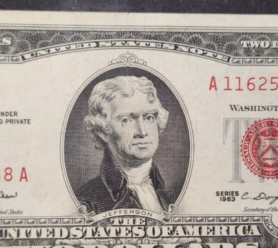 U.S. Bills starter lot $5.00 red seal, $2.00 red seal, silver cert., unc. $2.00