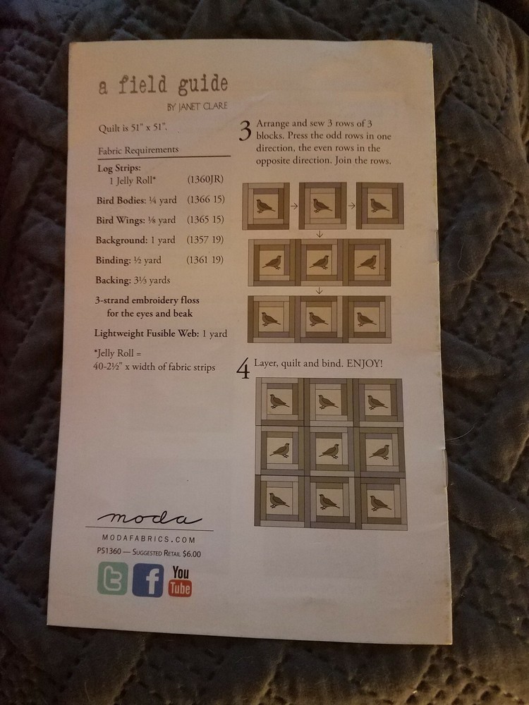 A Field Guide - quilt pattern project sheet by Janet Clare for Moda Fabrics