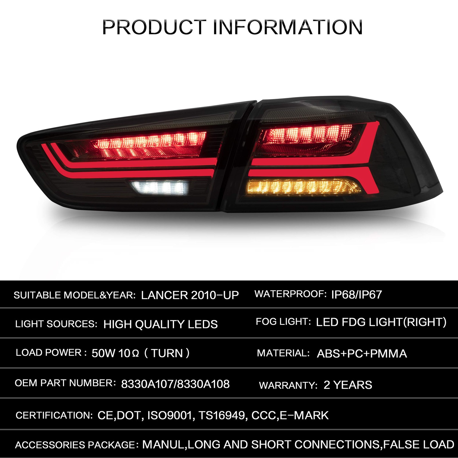 Tail lights Assembly for Mitsubishi Lancer & EVO X 2008-2021