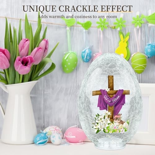 Ester Egg Light Decorations, 8.27'' Lighted Glass Egg Tabletop Decor He is