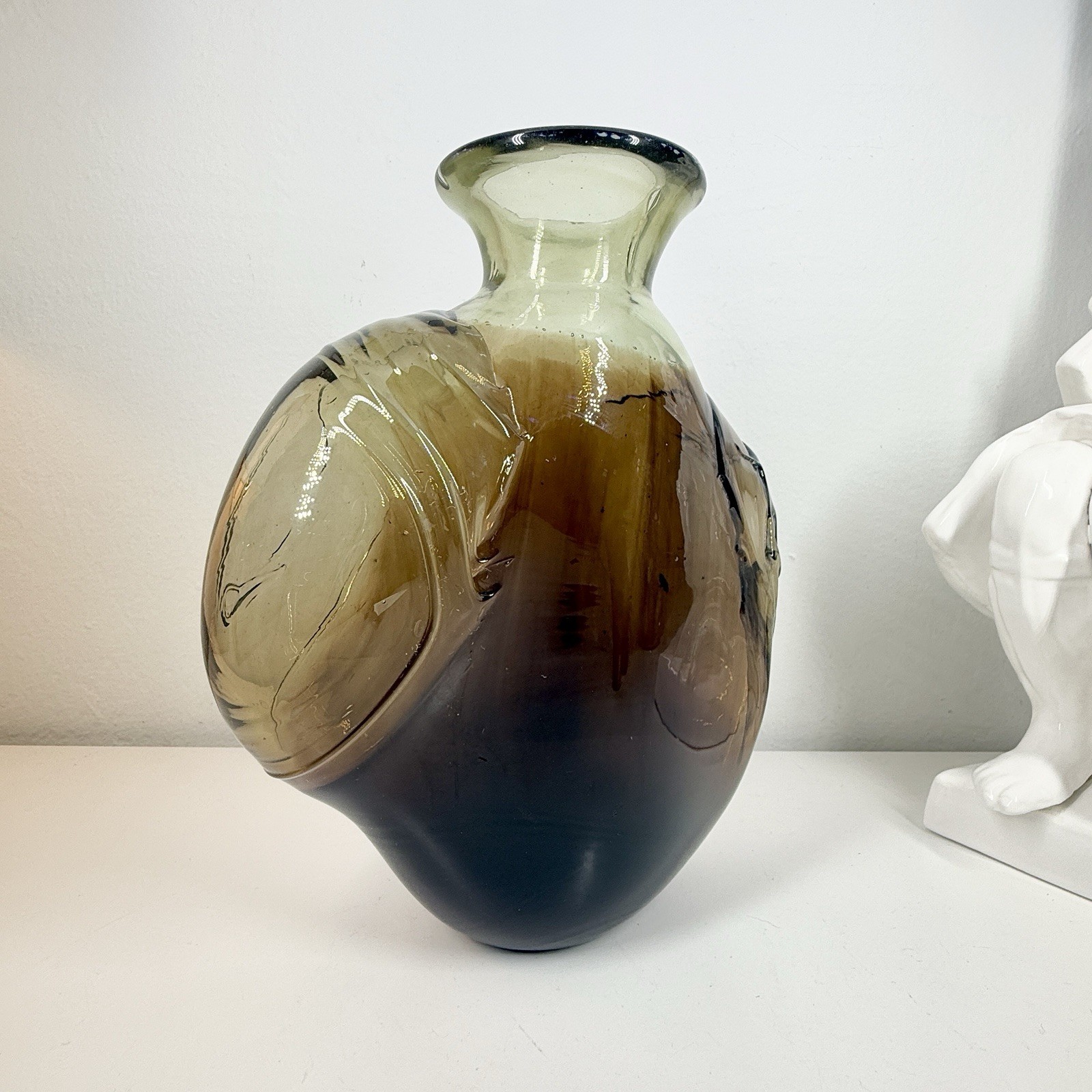 KENT IPSEN Glass VASE Brutalist MCM 1969 Abstract Sculpture Eames Era