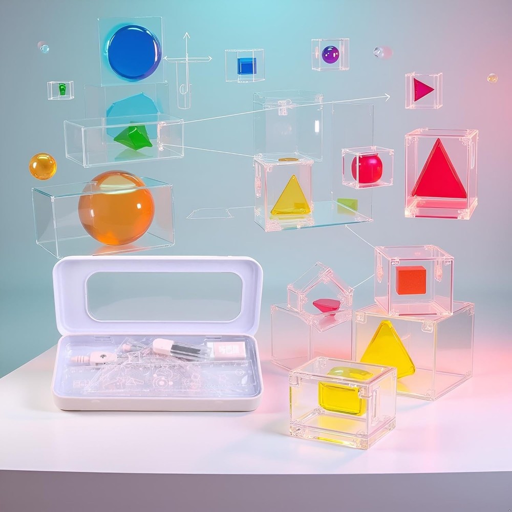 7 Pcs Pink Compass & Protractor Set with Case – Geometry Drafting Tools Kit