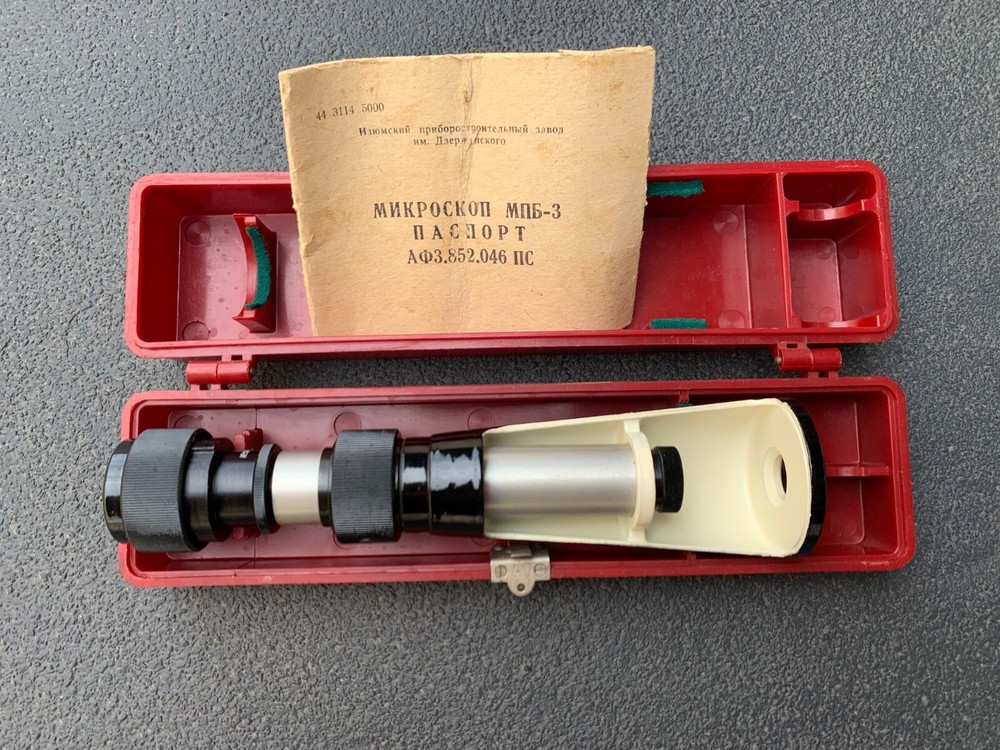 Vintage Soviet Microscope MPB-3 with Case & Manual