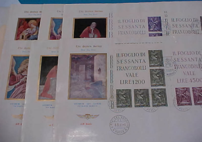 VATICAN FDC 12 DIFF.  IMPRINT BLOCKS  1969 on 6 LARGE FDC CACHET UNADRESSED