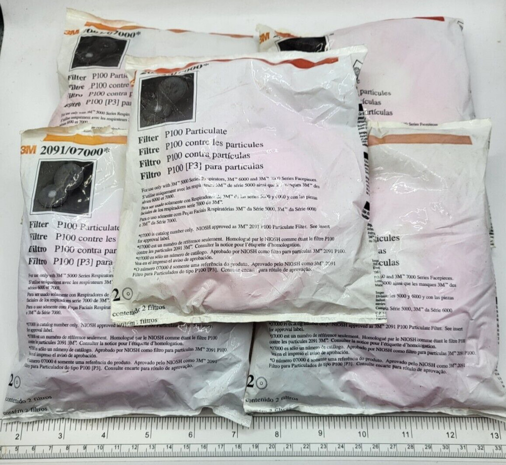 Qty 5 3M 2091/07000, P100 Particulate Filter Replacement Pair, 0192E