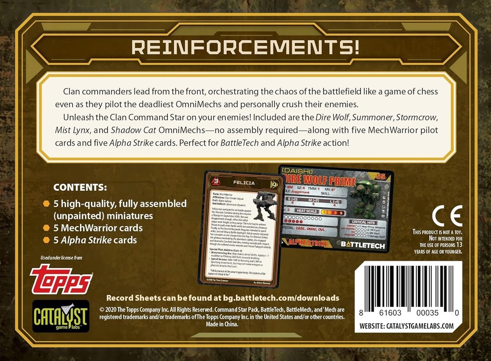 Battletech Clan Command Star Force Pack with 5 Fully Assembled Miniatures