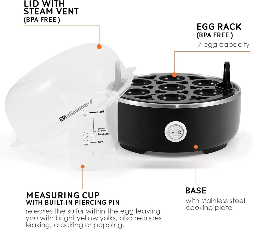 Elegant 7-Egg Cooker - Perfectly Boiled Eggs with Auto Shut-Off Function