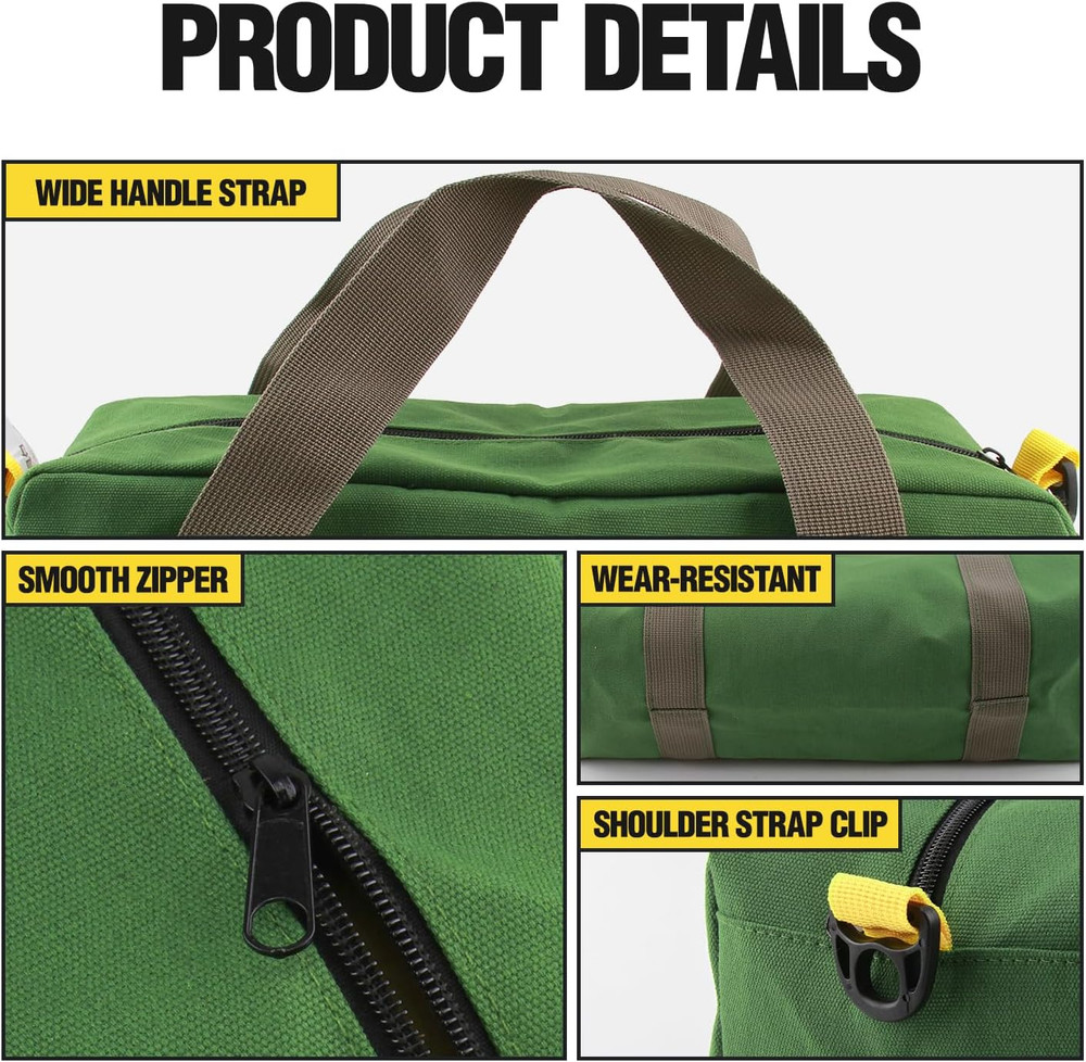 12 Inch Small Tool Bag, Canvas Tool Storage Bag, Large Capacity Multipurpose Zip