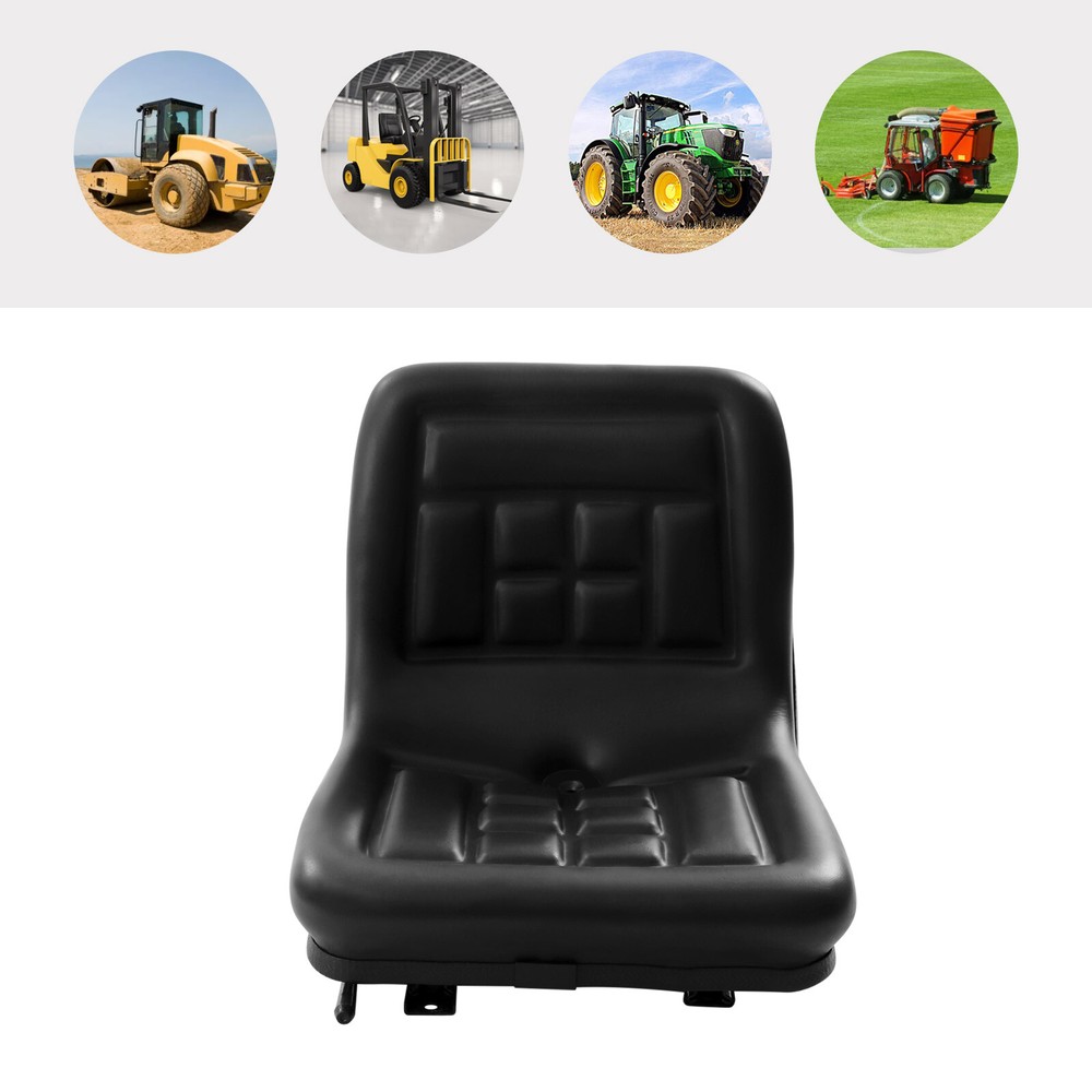 Universal Compact High Back Mower Seat Black Seat with Mounting Bolt Patterns