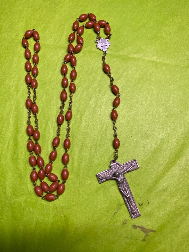 Vintage Rosary Catholic prayer brown beads - Jerusalem