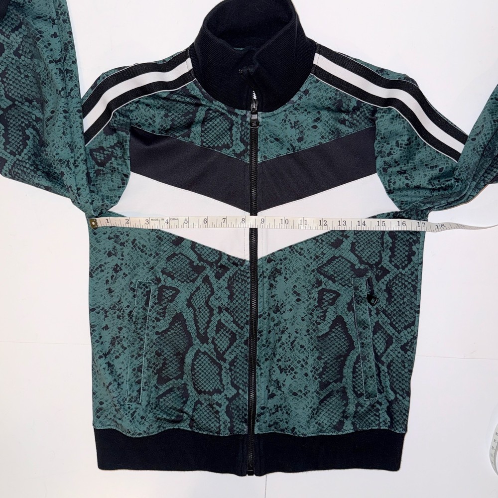Buddylove Green Snake Python Print Athletic Track Jacket Full Zip Racer Stripe S