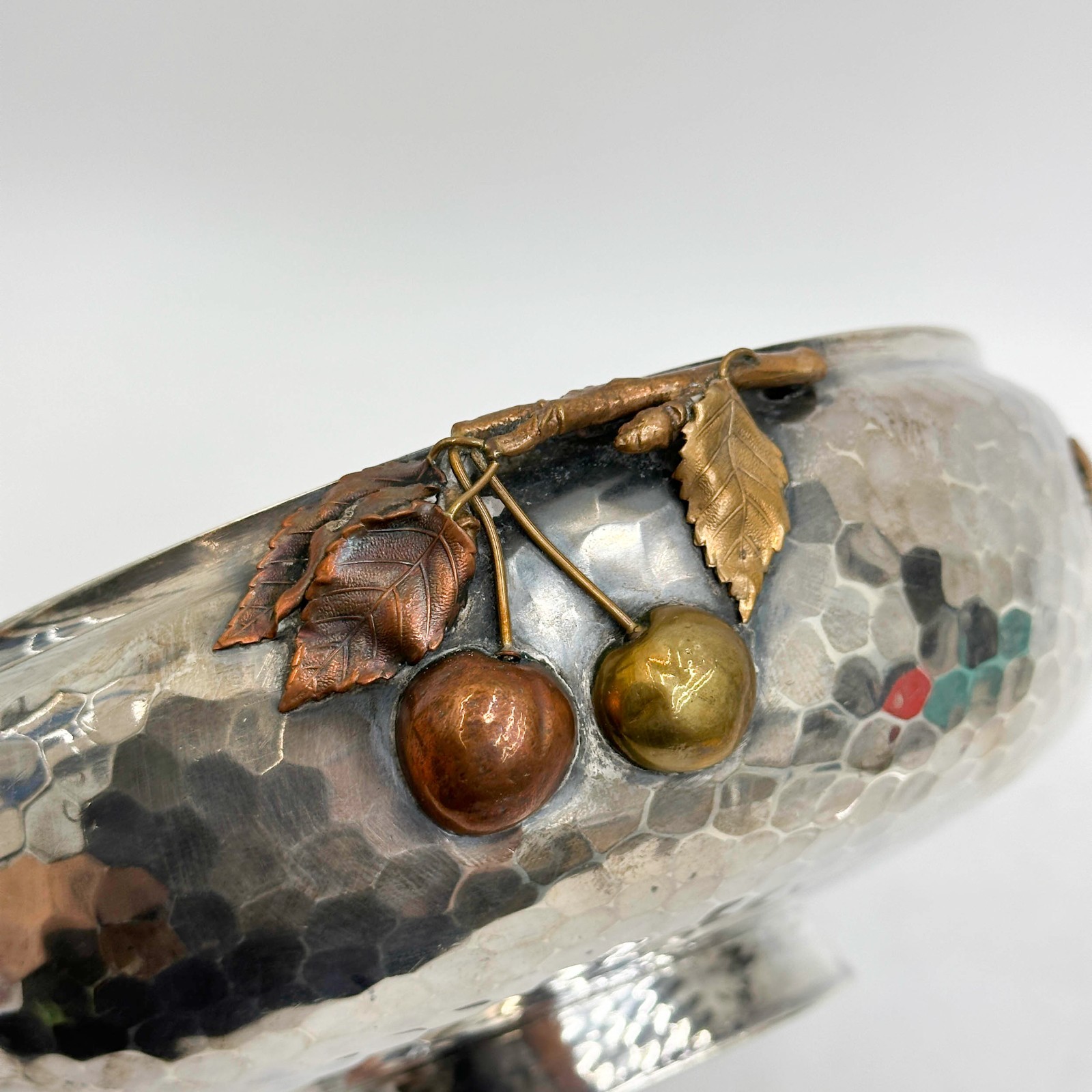 Gorham Sterling Silver Hammered Mixed Metal Bowl 1881 Cherry Blossoms #1730