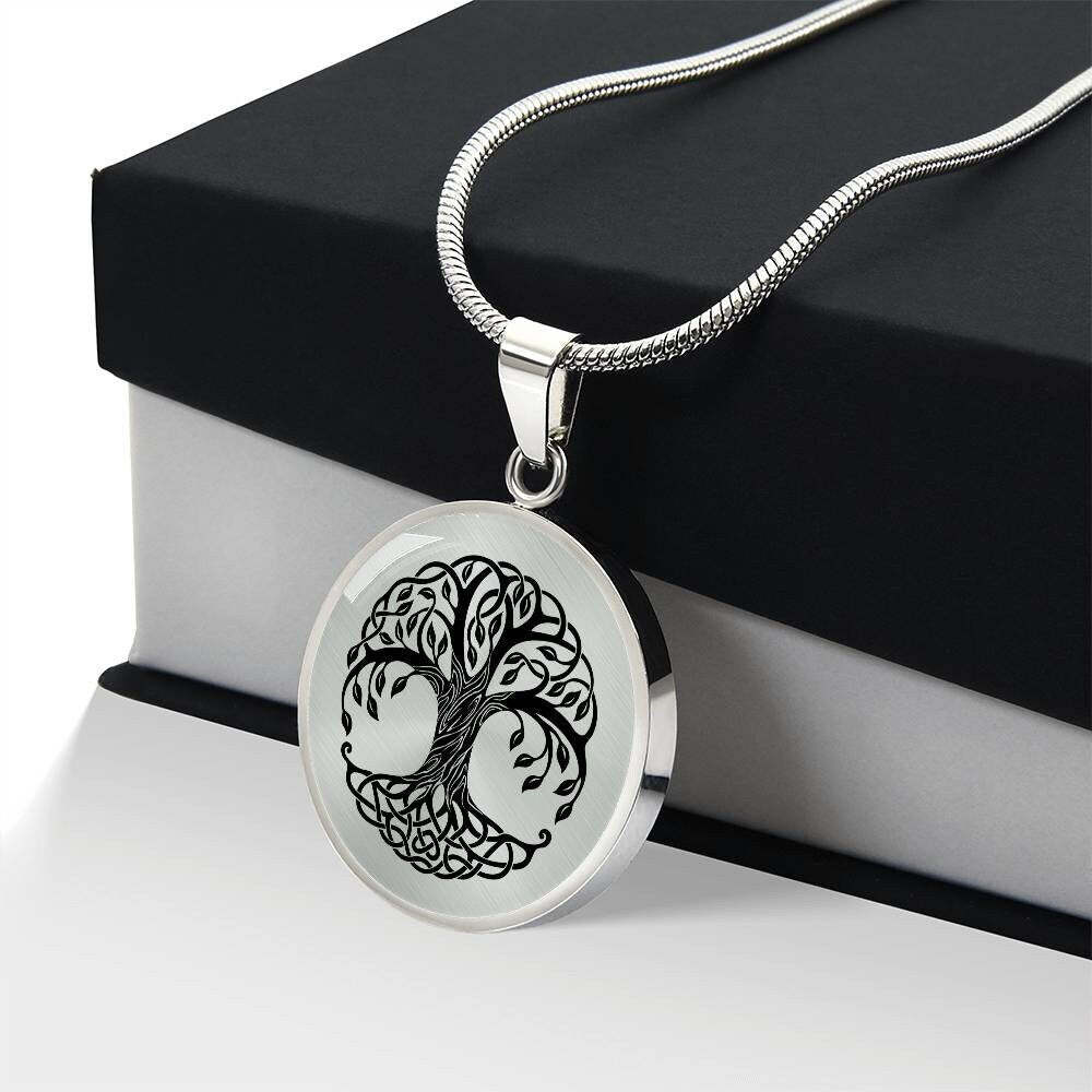 Graphic Circle Pendant + Necklace - Tree Logo